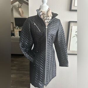 Laundry by Shelli Segal Black Diamond Quilted Fitted Packable Hood Coat Size S
